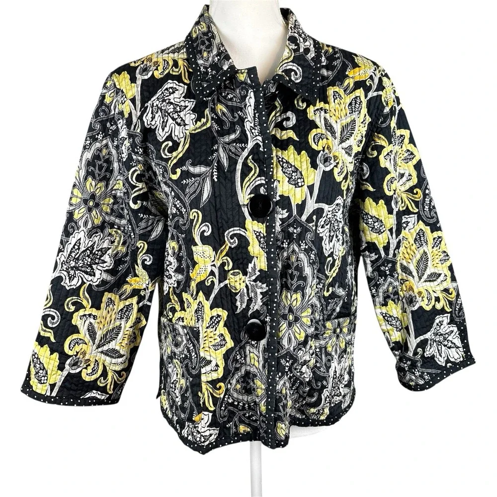 Peck & Peck Weekend Quilted‎ Reversible Jacket Womens XL Navy Polka Dot Paisley